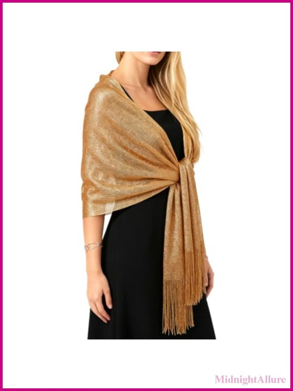 Metallic Sparkling Shawl Wrap with Tassels for Evening Wedding